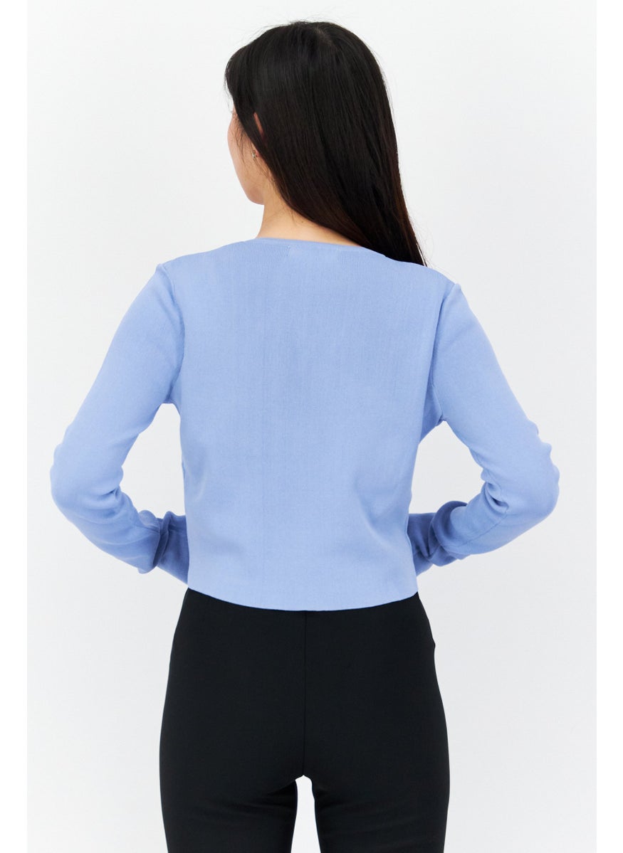 Missguided - Women 2 In 1 V Neck Long Sleeves Textured Cardigan, Blue - Image 1