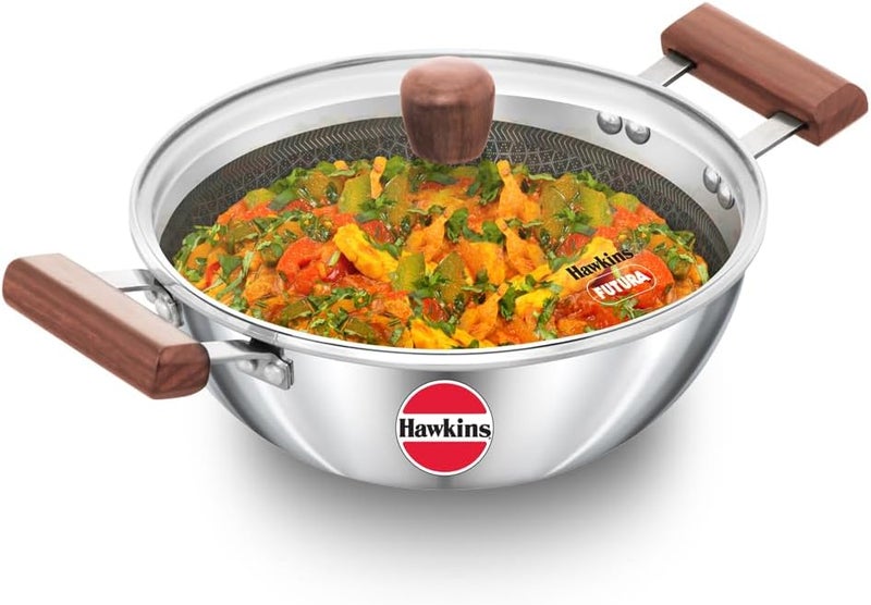 Hawkins 2.5 Litre Deep Kadhai - Triply Stainless Steel Nonstick Deep-Fry Pan with Rosewood Handle - Image 1