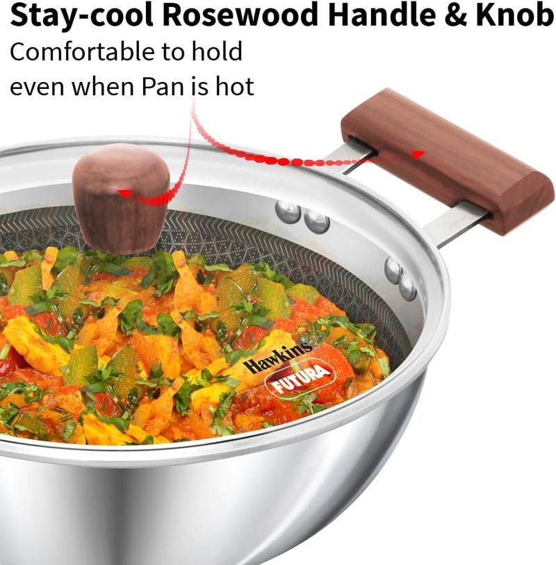Hawkins 2.5 Litre Deep Kadhai - Triply Stainless Steel Nonstick Deep-Fry Pan with Rosewood Handle - Image 5