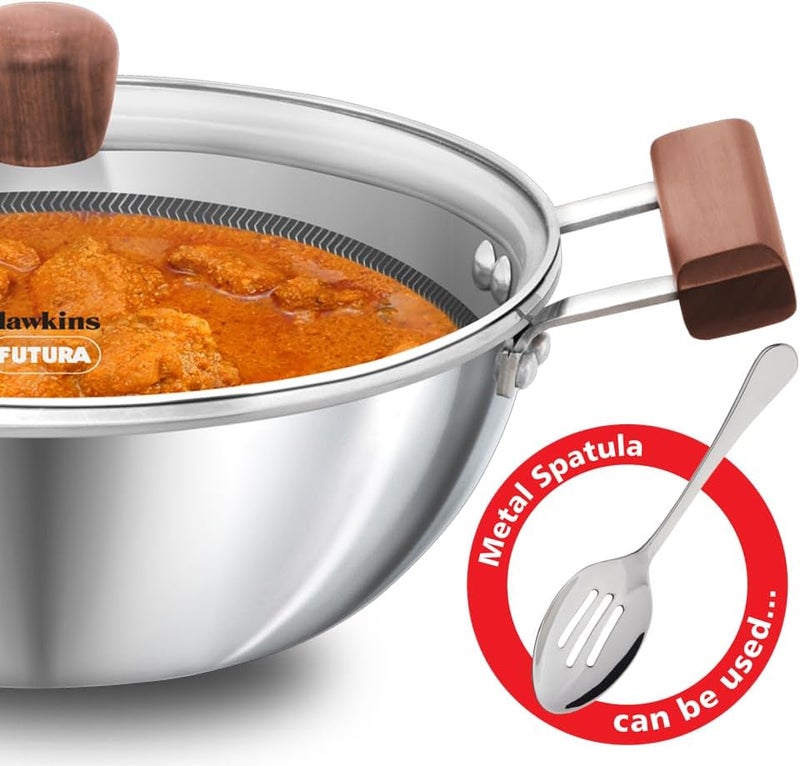 Hawkins 2.5 Litre Deep Kadhai - Triply Stainless Steel Nonstick Deep-Fry Pan with Rosewood Handle - Image 3
