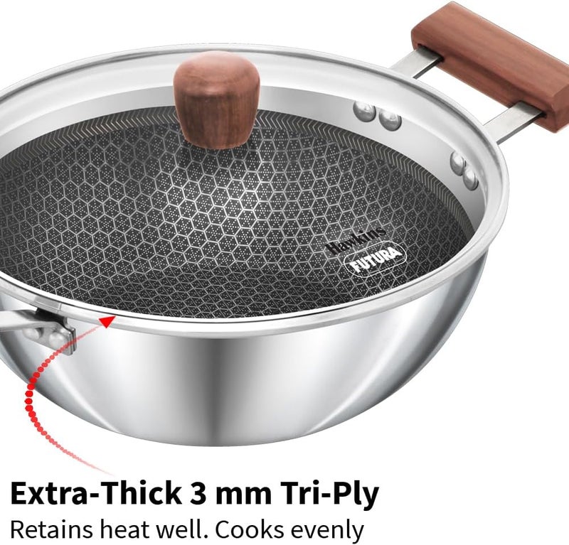 Hawkins 2.5 Litre Deep Kadhai - Triply Stainless Steel Nonstick Deep-Fry Pan with Rosewood Handle - Image 4