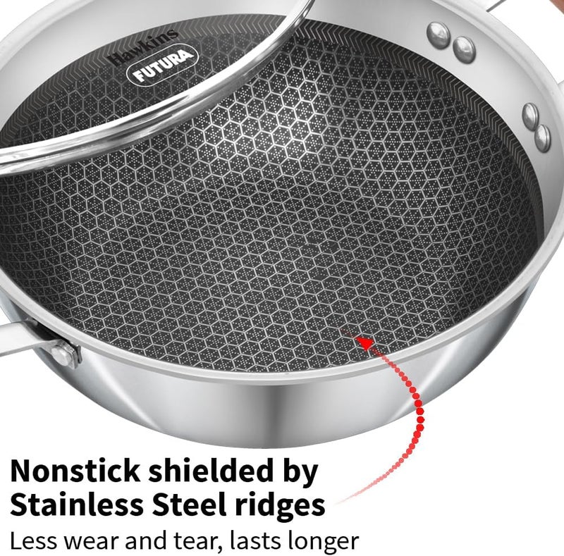 Hawkins 2.5 Litre Deep Kadhai - Triply Stainless Steel Nonstick Deep-Fry Pan with Rosewood Handle - Image 2