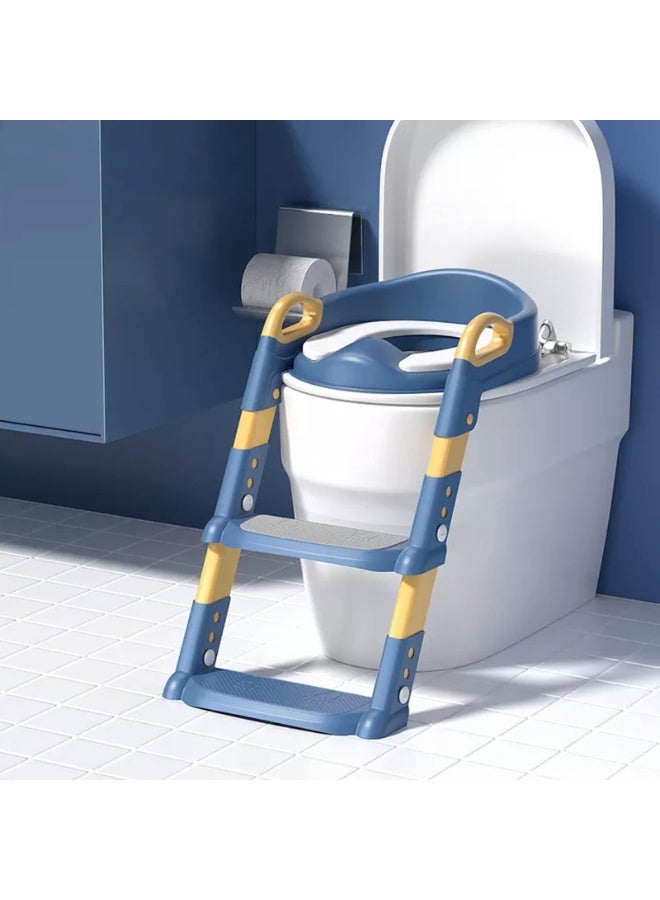 xppier Potty Training Seat with Step Stool Ladder, Potty Training Toilet for Kids Boys Girls Toddlers - Comfortable Safe Potty Seat with Anti-Slip Pads Ladder and Soft Cushion, Blue - Image 3