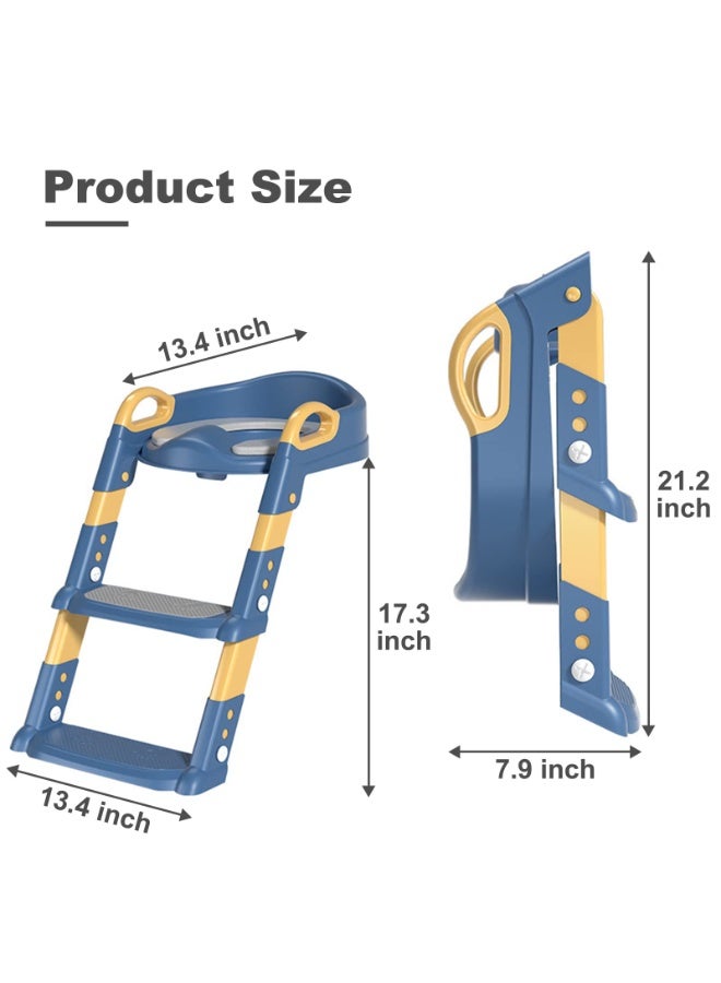 xppier Potty Training Seat with Step Stool Ladder, Potty Training Toilet for Kids Boys Girls Toddlers - Comfortable Safe Potty Seat with Anti-Slip Pads Ladder and Soft Cushion, Blue - Image 4