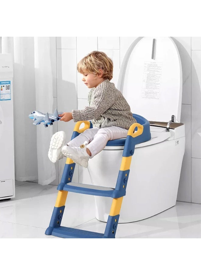 xppier Potty Training Seat with Step Stool Ladder, Potty Training Toilet for Kids Boys Girls Toddlers - Comfortable Safe Potty Seat with Anti-Slip Pads Ladder and Soft Cushion, Blue - Image 5