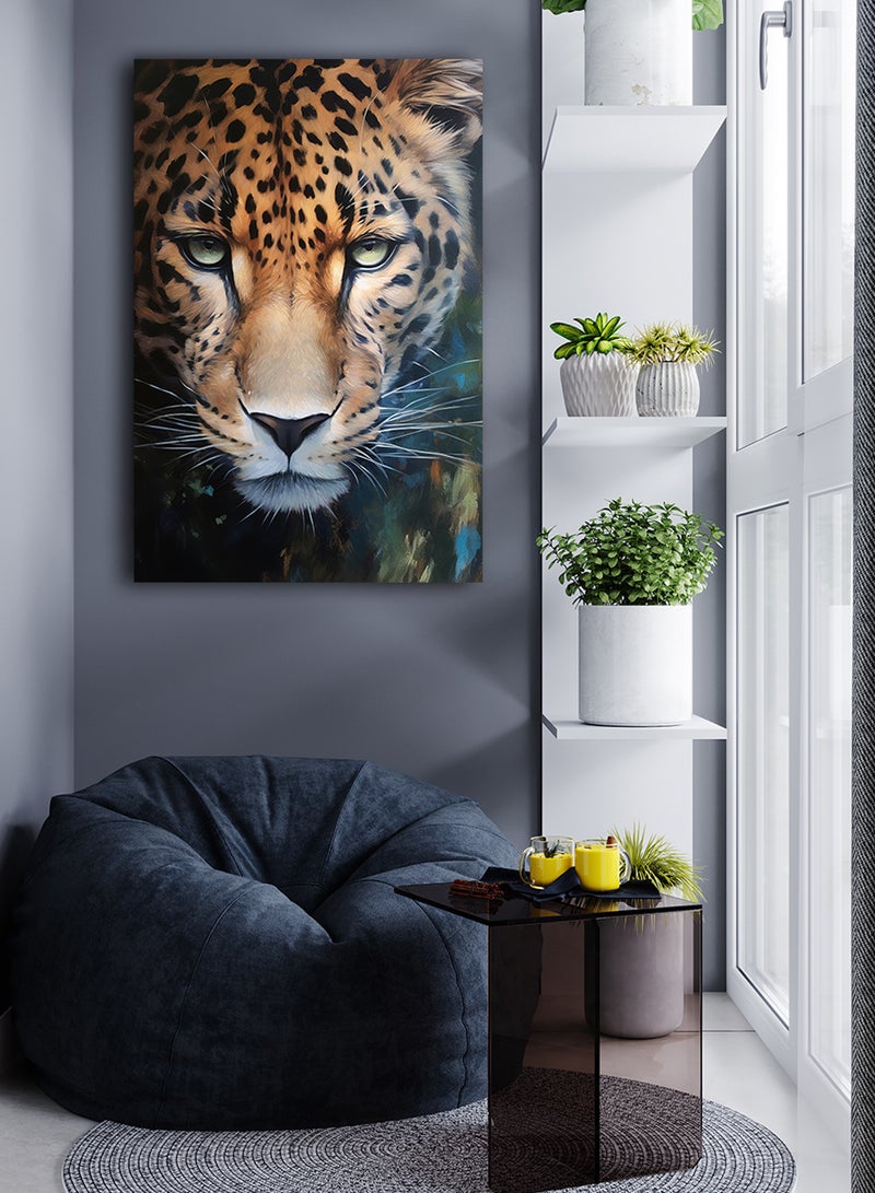LOWHA Canvas Wall Art Stretched Over Wooden Frame with Golden Leopard Painting - Image 1
