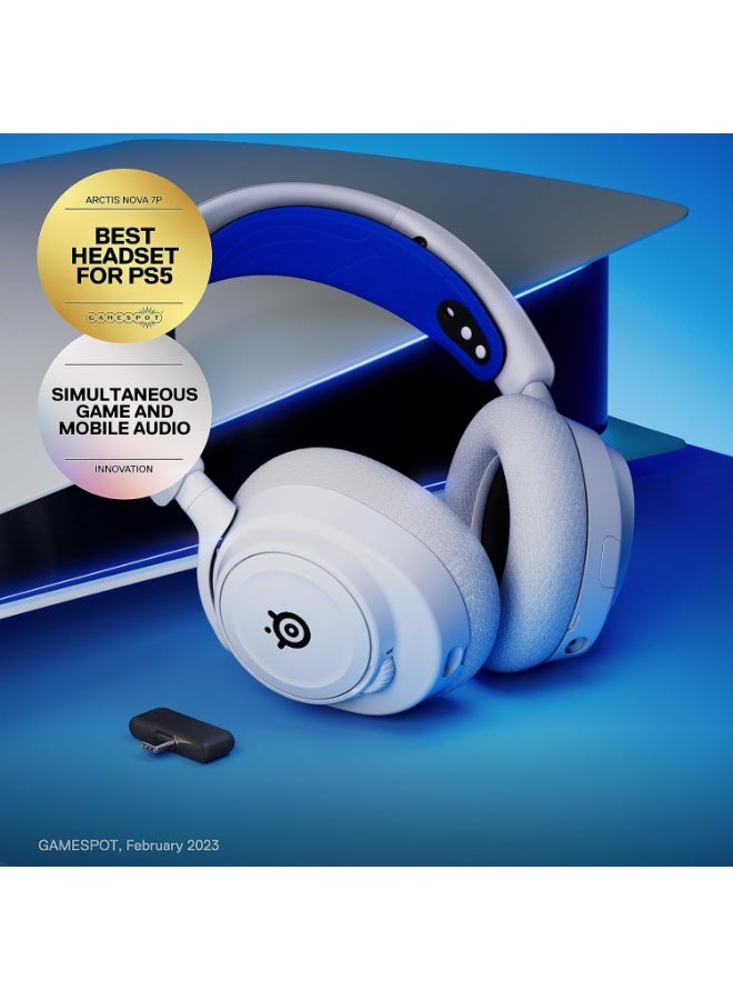 SteelSeries Arctis Nova 7P Wireless PS5 Gaming Headset - Neodymium Magnetic Drivers - Dual Wireless PlayStation & Bluetooth - 38H USB-C Battery - AI Mic - Supports PS4, PC, Switch, Mobile - White - Image 2