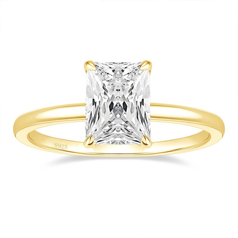 EAMTI 3CT 925 Sterling Silver 14K Gold Plated Engagement Rings Radiant Cut Solitaire Cubic Zirconia CZ Wedding Promise Rings for Her Wedding Bands for Women Size 6 - Image 1