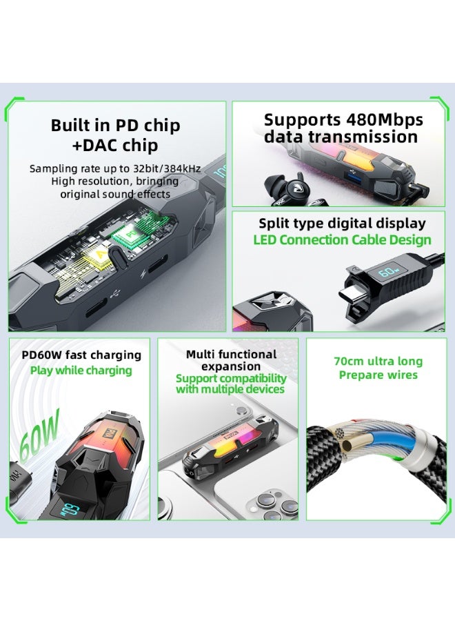 PIVA X41 4 in 1 Type-C Gaming Hub Multifunctional USB Type-C & 3.5mm Audio Inputs with RGB Lighting, 60W USB C Fast Charging, 480Mbps Data Transfer, 3.5mm Audio Port with Power Display for Charging Compatible with Mobile Phones, Laptops, Gaming Devices - Image 5
