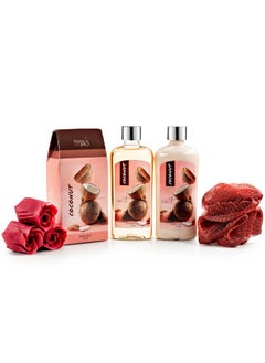 Freida and Joe Coconut Spa Gift Basket, 6-Piece Bath & Body Set with Shower Gel, Body Lotion, Bath Salts, Soap Flowers, Bath Sponge in a Wicker Basket Valentines Gift for Women  - Image 2