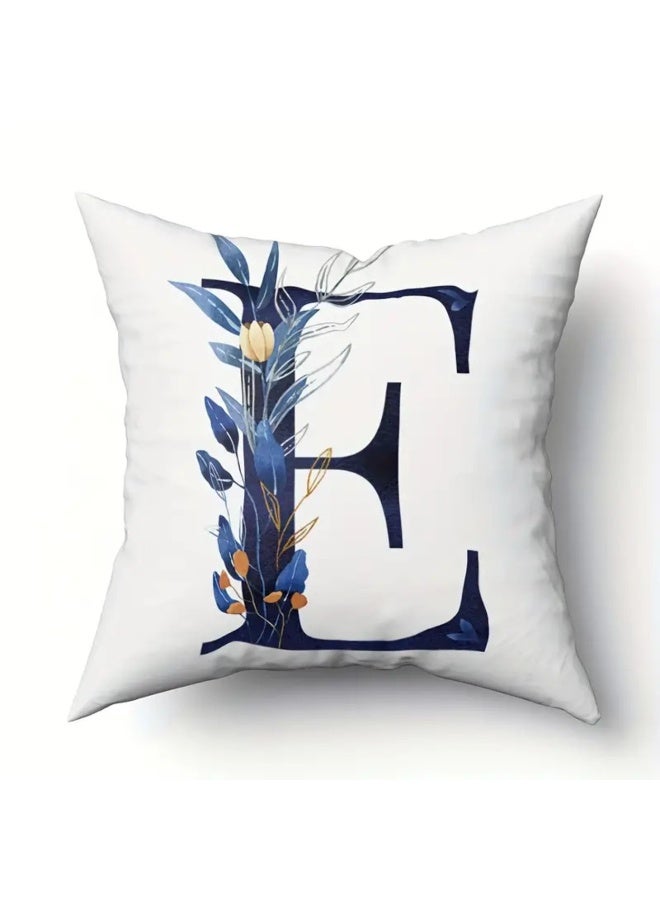 Blue Letter Pattern Square Throw Pillow Cover, Contemporary Style, Zipper Closure, Machine Washable Polyester, Decorative Cushion Case for Living Room Bedroom - Image 1