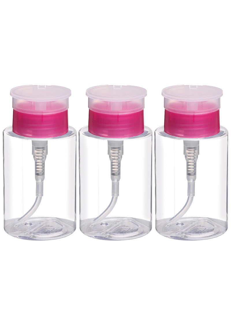 Tbestmax - Pack of 3 Nail Polish Remover Pump Empty Dispenser Bottle for Alcohol, Nail Polish and Makeup Remover, 150ml(5.10z), Hotpink Top Cap - Image 1