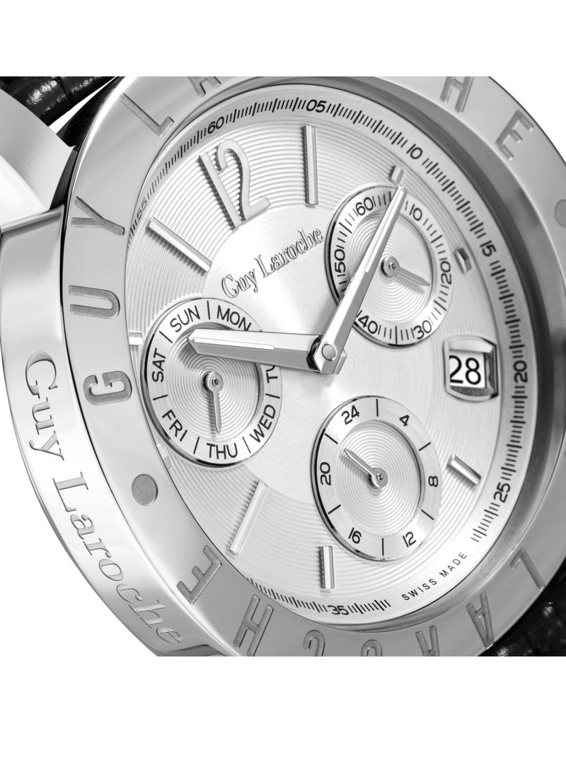 غاي لاروش ساعة أليكس للرجال بحزام جلد طبيعي أسود ٤٢ مم ٥ ضغط جوي - Image 4