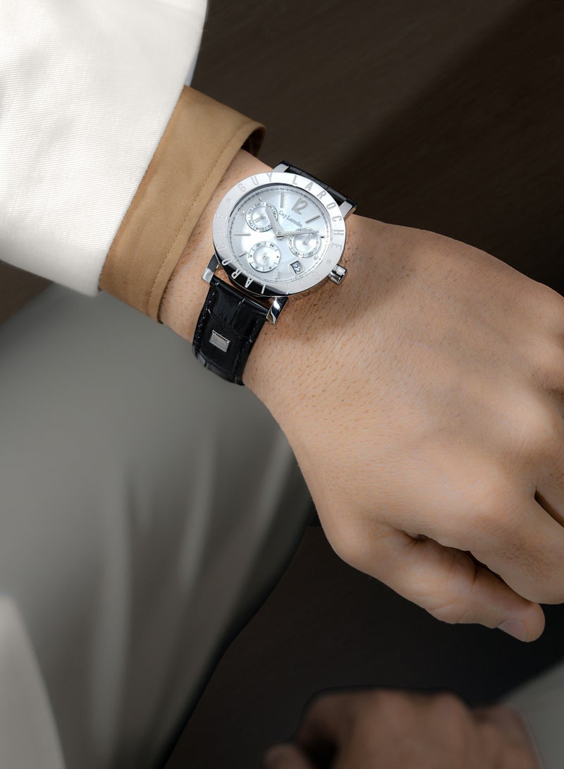 غاي لاروش ساعة أليكس للرجال بحزام جلد طبيعي أسود ٤٢ مم ٥ ضغط جوي - Image 5