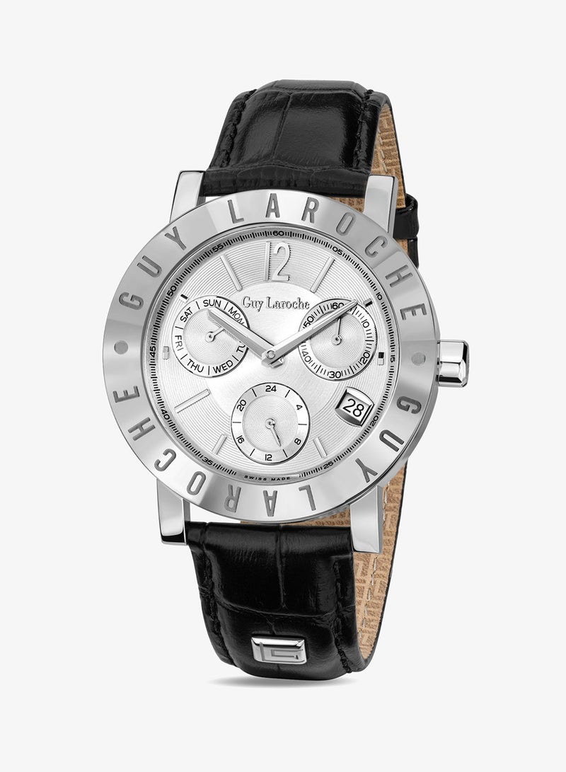 Guy Laroche Alex Watch for Men with Black Genuine Leather Strap 42 mm 5 Atm - Image 1