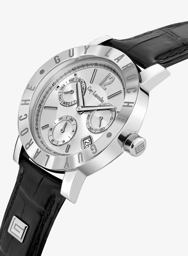 Guy Laroche Alex Watch for Men with Black Genuine Leather Strap 42 mm 5 Atm - Image 2