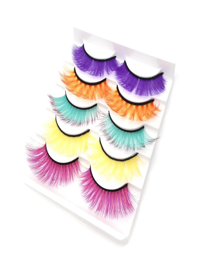 JIANGLAI Colored False Lashes 3D Faux Mink Fake Eyelashes Fluffy, Halloween Party Makeup Tools 17-20mm 5 Pairs Colorful Pink Lashes Pack (Mixed colors) - Image 2