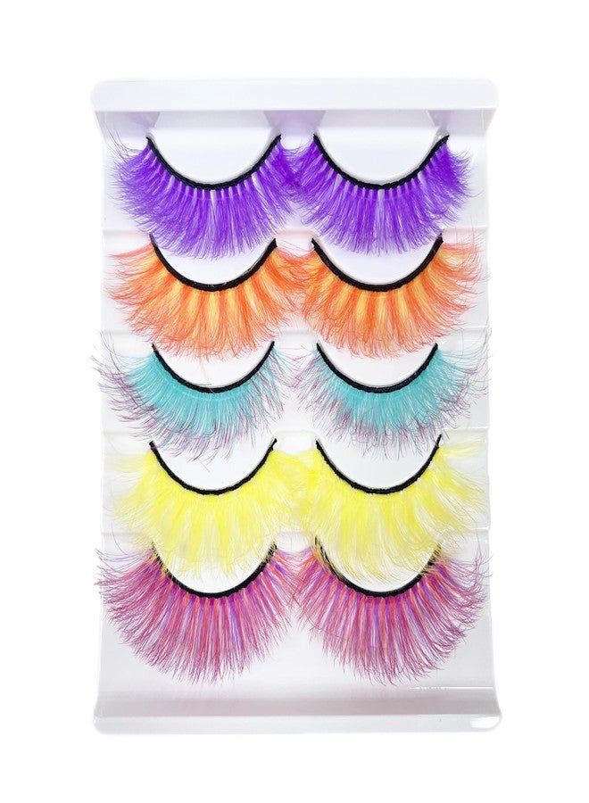 JIANGLAI Colored False Lashes 3D Faux Mink Fake Eyelashes Fluffy, Halloween Party Makeup Tools 17-20mm 5 Pairs Colorful Pink Lashes Pack (Mixed colors) - Image 1