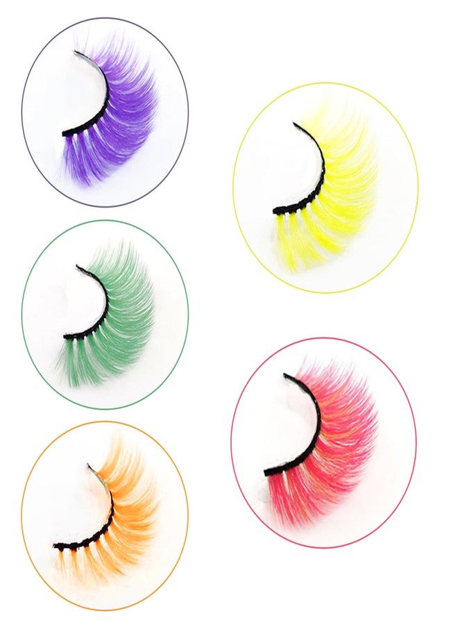 JIANGLAI Colored False Lashes 3D Faux Mink Fake Eyelashes Fluffy, Halloween Party Makeup Tools 17-20mm 5 Pairs Colorful Pink Lashes Pack (Mixed colors) - Image 5