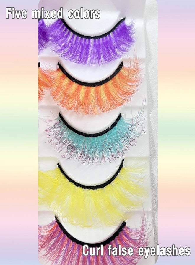 JIANGLAI Colored False Lashes 3D Faux Mink Fake Eyelashes Fluffy, Halloween Party Makeup Tools 17-20mm 5 Pairs Colorful Pink Lashes Pack (Mixed colors) - Image 3