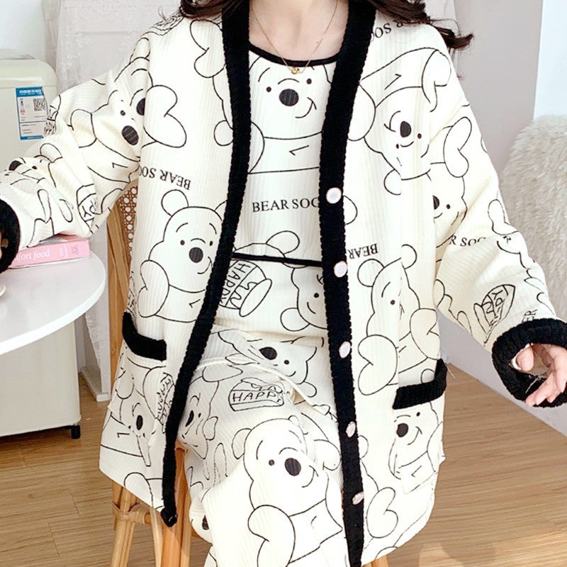 Postpartum Nursing Pajama Set Autumn 8826 winnie the pooh three-piece set