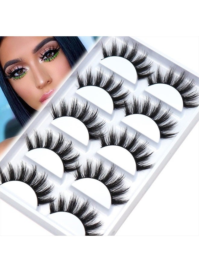 Veleasha Eyelashes Natural Look 5 Pairs Lashes Pack Wispy Fluffy 3D Mink Lashes Faux Eye Lashes | Glam - Image 1