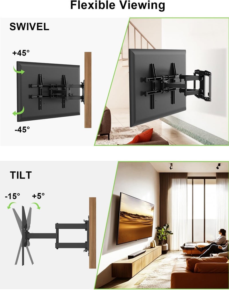 USX MOUNT Full Motion TV Wall Mount for 37-82 Inch TV up to 132lbs, TV Mount Articulating with Swivel, Tilt & Extension, Supports Max VESA 600x400mm & 16" Wood Studs，Fit Most 55 65 70 75 inch TVs - Image 4