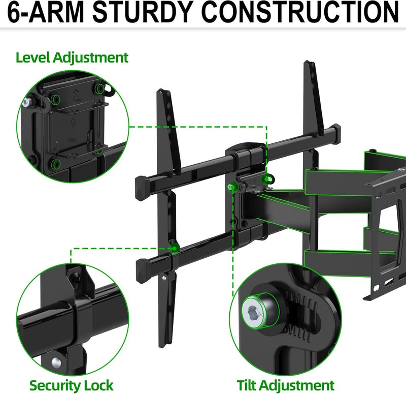 USX MOUNT Full Motion TV Wall Mount for 37-82 Inch TV up to 132lbs, TV Mount Articulating with Swivel, Tilt & Extension, Supports Max VESA 600x400mm & 16" Wood Studs，Fit Most 55 65 70 75 inch TVs - Image 2