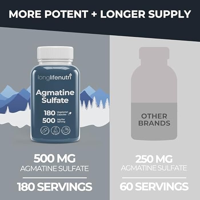 LongLifeNutri Agmatine Sulfate 500 mg, 180 Vegetarian Capsules (6-Month Supply), Dietary Supplement, Made in USA - Image 3