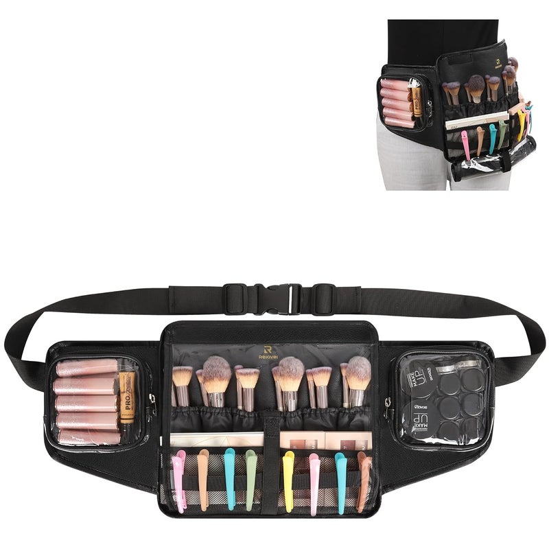 TANTO Makeup Brush Belt Bag Makeup Artist Bag Professional Makeup Bag Portable Cosmetic Belt Bag Foldable Make-up Waist Pouch Work Bag With Adjustable Belt