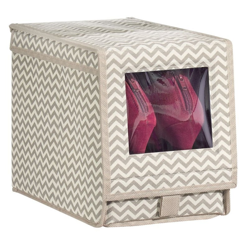 InterDesign Axis Fabric Foldable Storage Box for Shoes Boots and Pumps with a Clear Window and Pull Tab Closure for Closet Storage Medium TaupeNatural - Image 2