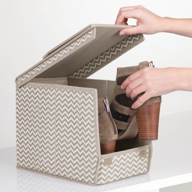InterDesign Axis Fabric Foldable Storage Box for Shoes Boots and Pumps with a Clear Window and Pull Tab Closure for Closet Storage Medium TaupeNatural - Image 4