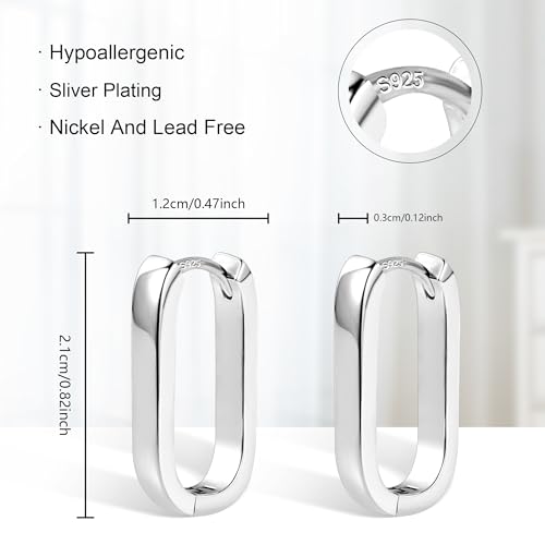 ALEXCRAFT 925 Sterling Silver Earrings Small Hoop Earrings for Women Silver Minimalist Geometric Rectangle Hypoallergenic Earing Small Square Hoops Earring - Image 4