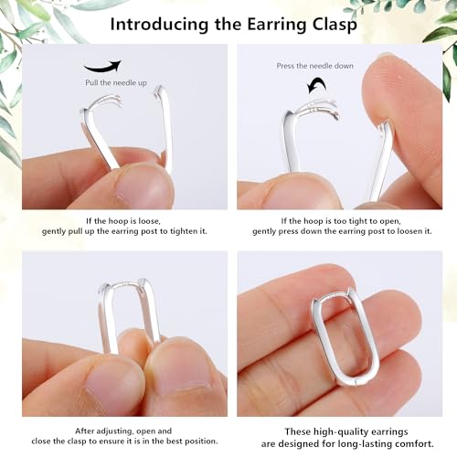 ALEXCRAFT 925 Sterling Silver Earrings Small Hoop Earrings for Women Silver Minimalist Geometric Rectangle Hypoallergenic Earing Small Square Hoops Earring - Image 5