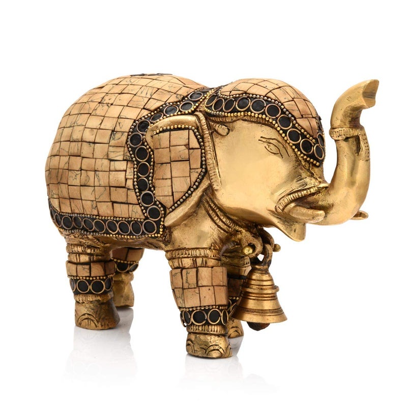 Collectible India Collectible India Brass Trunk Up Elephant Statue Animal Feng Shui Decorative Home Office Royal Showpiece Figurine(Size 7.5 x 5.5 Inches) - Image 2