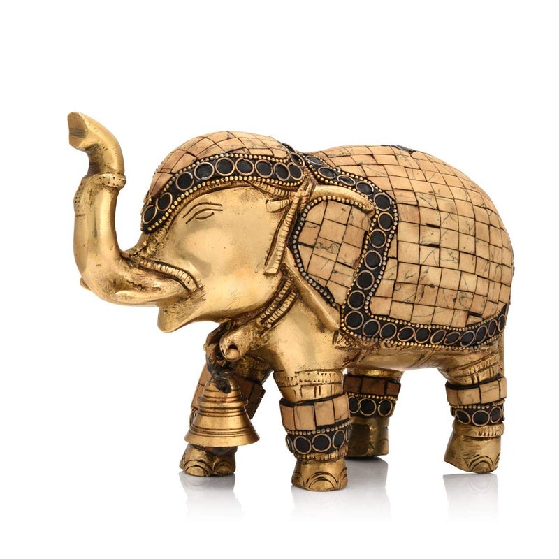 Collectible India Collectible India Brass Trunk Up Elephant Statue Animal Feng Shui Decorative Home Office Royal Showpiece Figurine(Size 7.5 x 5.5 Inches) - Image 1