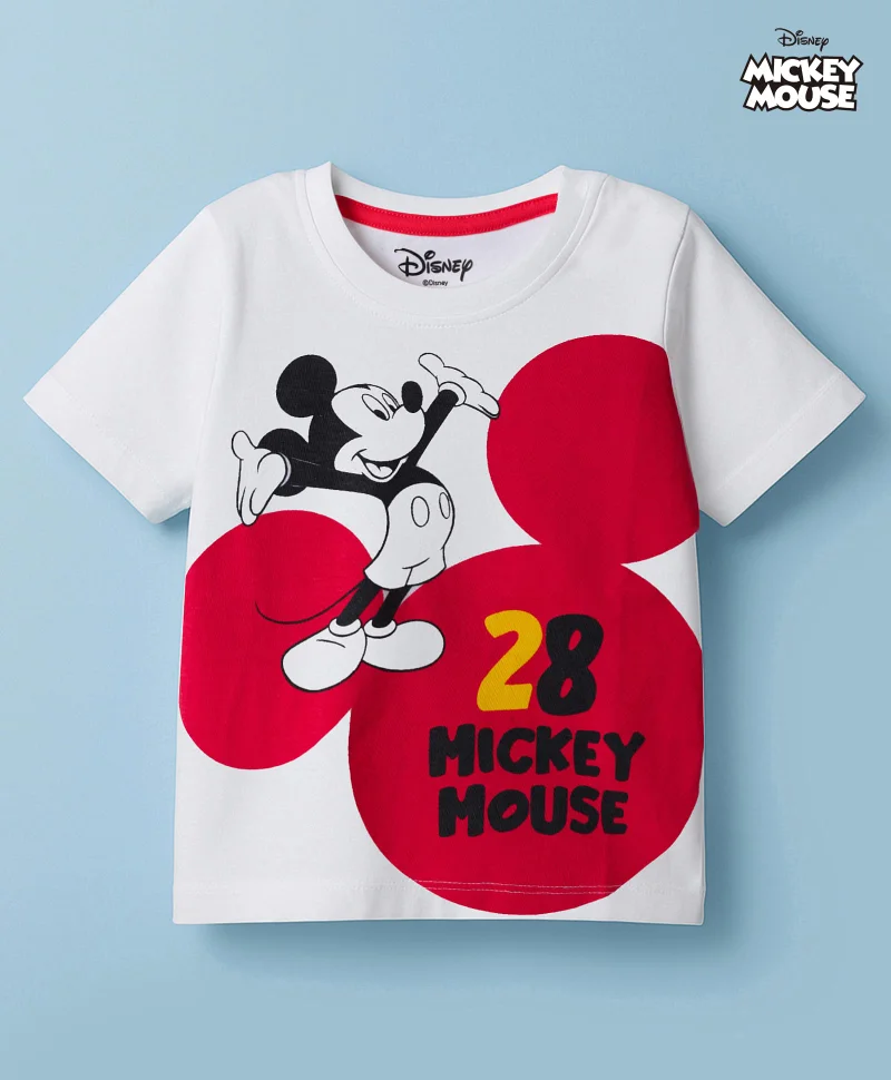 Babyhug Disney Babyhug Disney Single Jersey Knit Half Sleeves T-Shirt With Mickey Mouse Graphics - White