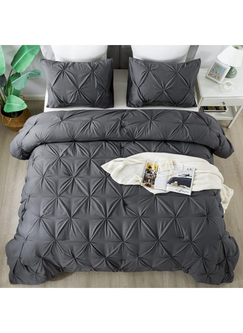 Andency California King Comforter Set Dark Gray (104x96Inch)  Pinch Pleat Cal King Comforter Set 3 Pieces  Oversized King Pintuck Bed Comforter  Microfiber Down Alternative Comforter Bedding Set