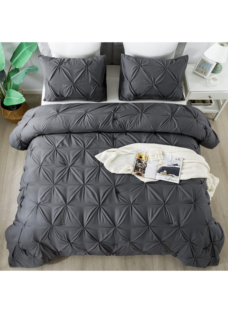 Andency Andency California King Comforter Set Dark Gray (104x96Inch)  Pinch Pleat Cal King Comforter Set 3 Pieces  Oversized King Pintuck Bed Comforter  Microfiber Down Alternative Comforter Bedding Set  - Image 1
