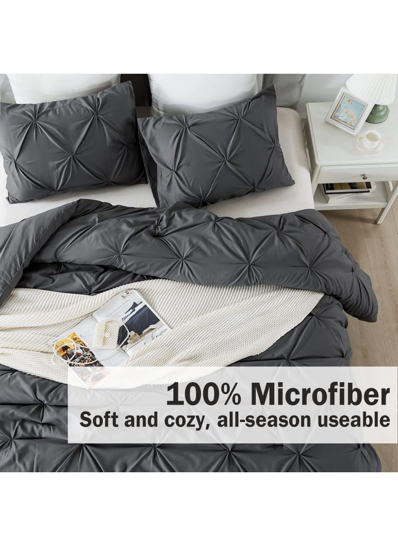 Andency Andency California King Comforter Set Dark Gray (104x96Inch)  Pinch Pleat Cal King Comforter Set 3 Pieces  Oversized King Pintuck Bed Comforter  Microfiber Down Alternative Comforter Bedding Set  - Image 5