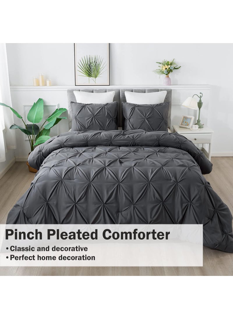 Andency Andency California King Comforter Set Dark Gray (104x96Inch)  Pinch Pleat Cal King Comforter Set 3 Pieces  Oversized King Pintuck Bed Comforter  Microfiber Down Alternative Comforter Bedding Set  - Image 4