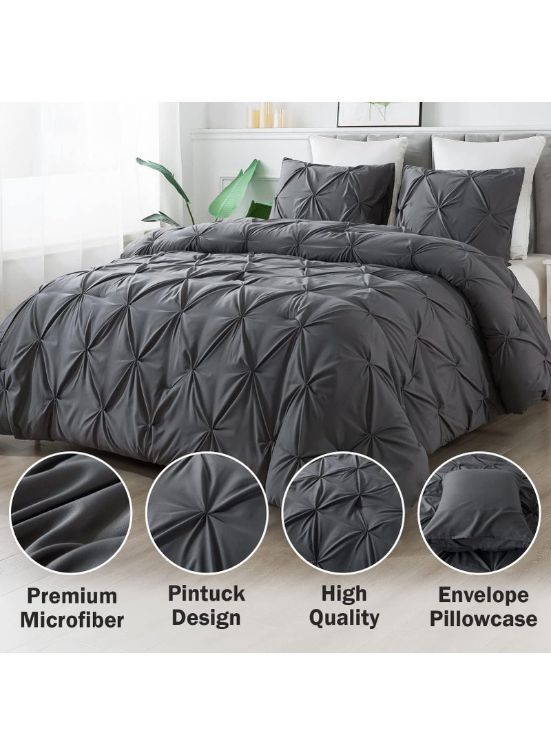 Andency Andency California King Comforter Set Dark Gray (104x96Inch)  Pinch Pleat Cal King Comforter Set 3 Pieces  Oversized King Pintuck Bed Comforter  Microfiber Down Alternative Comforter Bedding Set  - Image 3