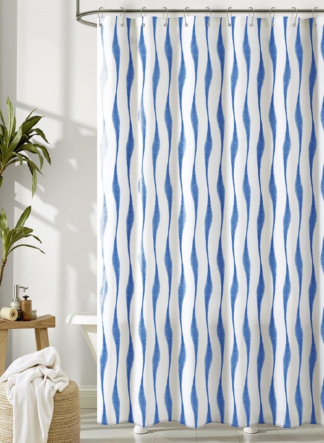 Treory Artistic Shower Curtain Set: Serene Blue Wave Pattern Shower Curtain, Tie-Dye Inspired Waterproof Fabric, Bohemian Bathtub Bathroom Decorations Home Décor with Hooks, 72" x 72" - Image 1