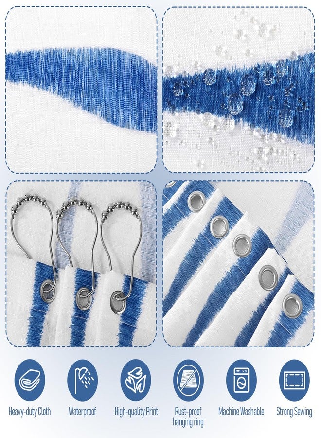 Treory Artistic Shower Curtain Set: Serene Blue Wave Pattern Shower Curtain, Tie-Dye Inspired Waterproof Fabric, Bohemian Bathtub Bathroom Decorations Home Décor with Hooks, 72" x 72" - Image 3