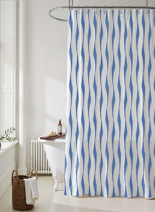 Treory Artistic Shower Curtain Set: Serene Blue Wave Pattern Shower Curtain, Tie-Dye Inspired Waterproof Fabric, Bohemian Bathtub Bathroom Decorations Home Décor with Hooks, 72" x 72" - Image 4