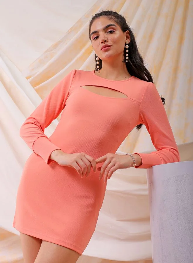 Freehand Women Fitted Party Wear Textured Cut Out Dress