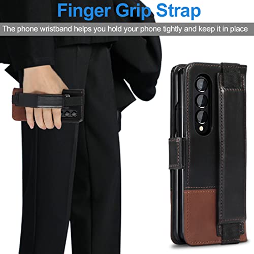 KEZiHOME for Samsung Galaxy Z Fold 4, Genuine Leather Wallet Case [RFID Blocking] with Card Holder Flip Folio Kickstand Magnetic Case Compatible with Samsung Z Fold 4 5G(Black/Brown) - Image 5