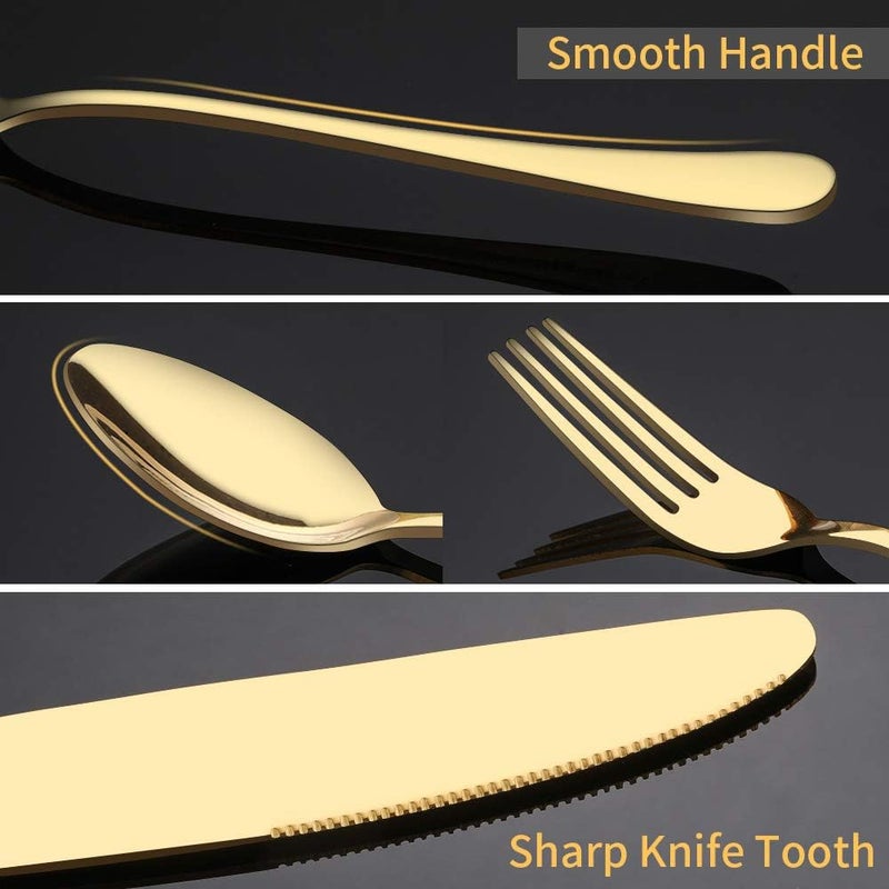 Briout Gold Silverware Set 20 Piece Golden Cutlery Set Service for 4 Stainless Steel Flatware Set Include Spoons Forks Knives Tableware Utensil Set for Kitchen Home Restaurant Shiny Gold Polished - Image 4