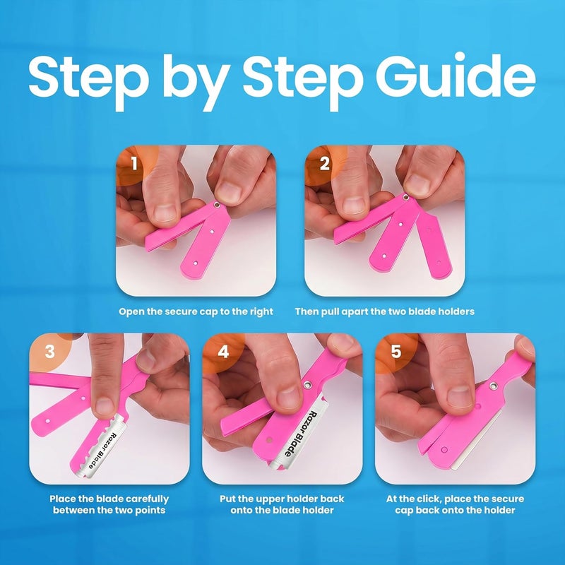 Utopia Care Professional Straight Razor for Men, Barber Straight Edge Razor Safety with 100-Pack Derby Blades - 100 Percent Stainless Steel - Pink - Image 5