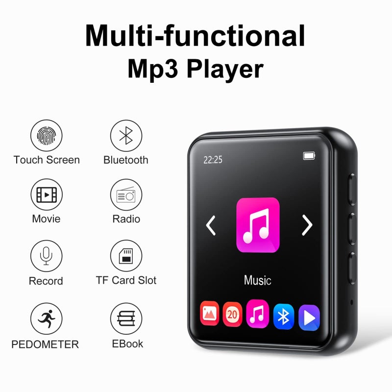 64GB Bluetooth MP3 Player with Touch Screen, Portable Speakers, High Fidelity Sound Quality, FM Radio, Recording, e-Book Support - Expandable to 128GB - Image 2